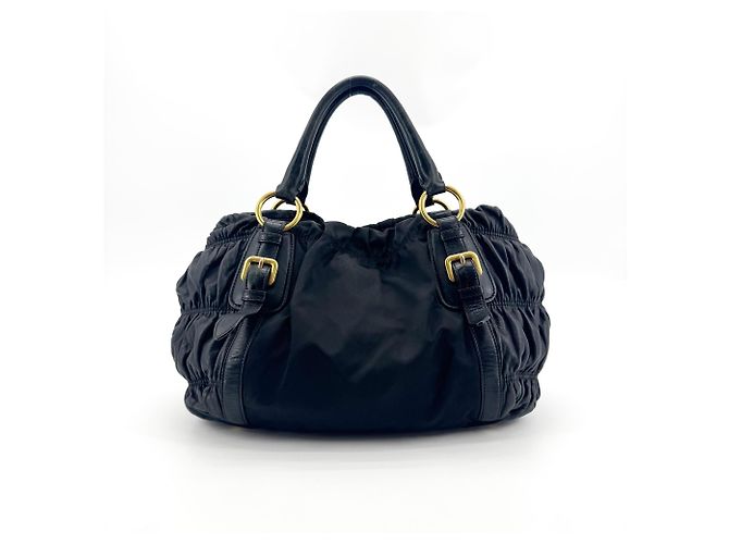 Prada Gaufre Convertible Satchel aus Leder und Tessuto Medium Schwarz - Ansicht 3