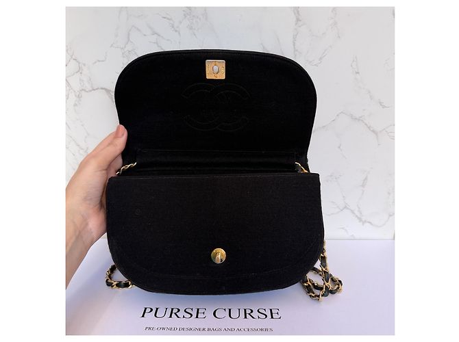 Timeless Chanel vintage half moon flap schwarzer Stoff - Ansicht 11