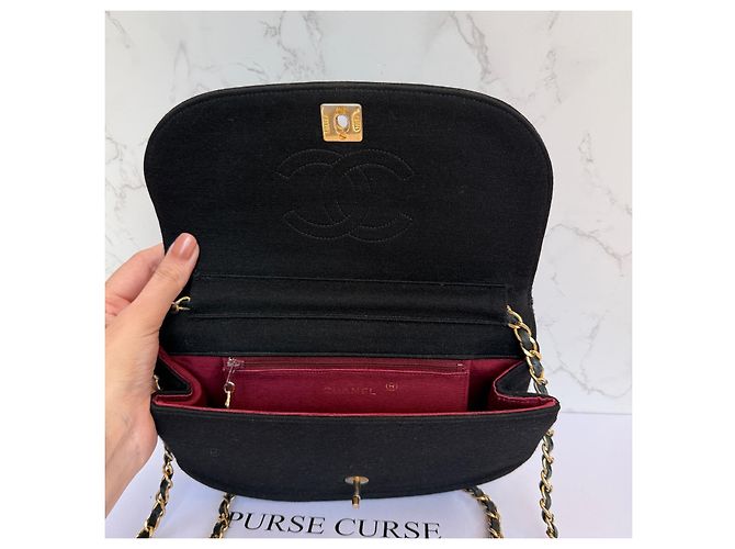 Timeless Chanel vintage half moon flap schwarzer Stoff - Ansicht 12