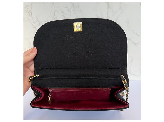 Timeless Chanel vintage half moon flap schwarzer Stoff - Ansicht 13