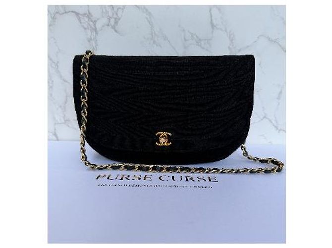 Timeless Chanel vintage half moon flap schwarzer Stoff - Ansicht 2