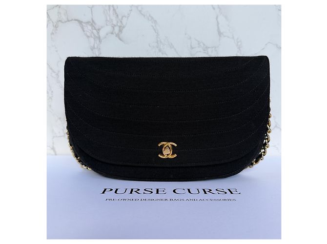 Timeless Chanel vintage half moon flap schwarzer Stoff - Ansicht 3
