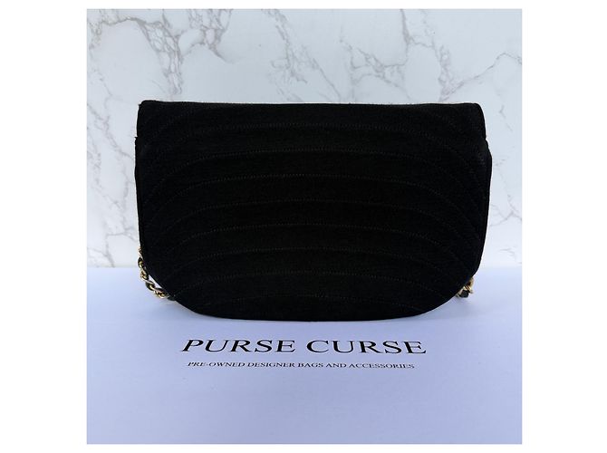 Timeless Chanel vintage half moon flap schwarzer Stoff - Ansicht 4