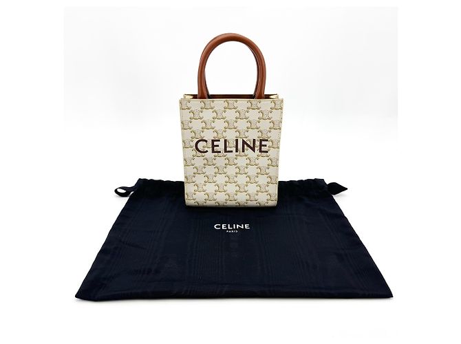Céline Celine Vertical Cabas Triomphe Coated Canvas Large Branco - vista 2