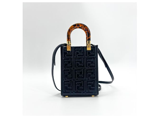 Fendi Sunshine Shopper em camurça riscada Large Preto - vista 2
