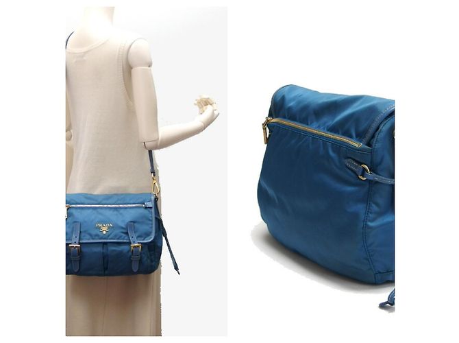 Bolsa de Ombro Prada Saffiano Tessuto Nylon Azul - vista 3