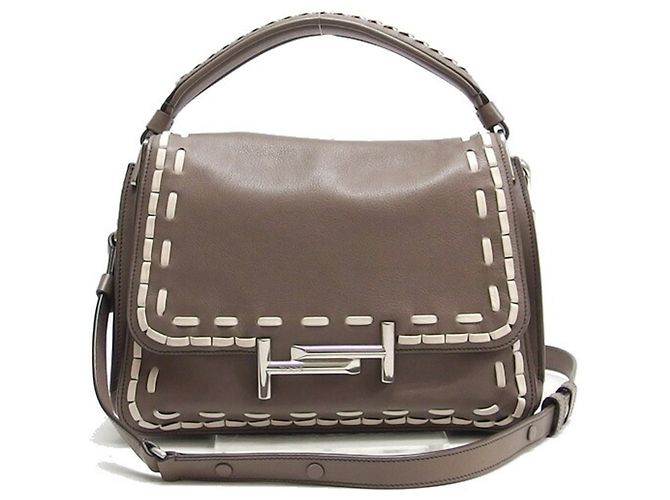 Borsa a spalla Tod's Double T Stitch in Greige Beige Grigio - vista 2