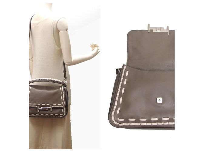 Borsa a spalla Tod's Double T Stitch in Greige Beige Grigio - vista 3