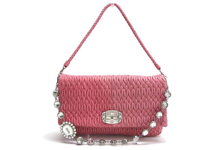 Borsa a spalla Miu Miu Matelassé in nappa con cristalli Rosa - vista 2