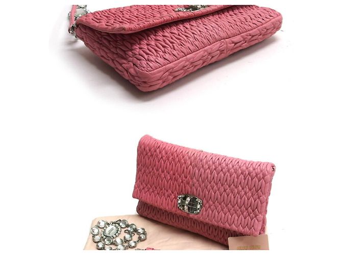 Borsa a spalla Miu Miu Matelassé in nappa con cristalli Rosa - vista 4