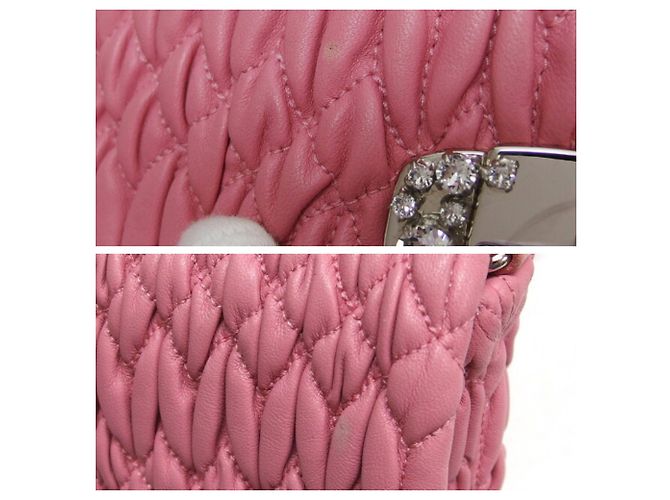 Borsa a spalla Miu Miu Matelassé in nappa con cristalli Rosa - vista 8
