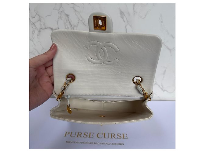 Timeless Borsa Chanel Classic Flap Small in pelle di agnello bianca Bianco - vista 19