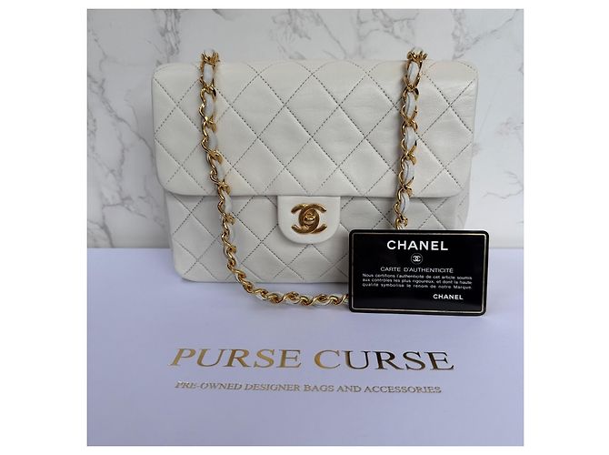 Timeless Borsa Chanel Classic Flap Small in pelle di agnello bianca Bianco - vista 2