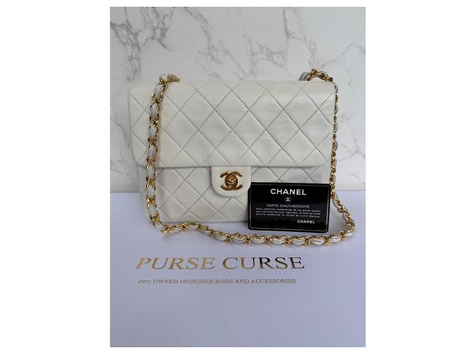 Timeless Borsa Chanel Classic Flap Small in pelle di agnello bianca Bianco - vista 3
