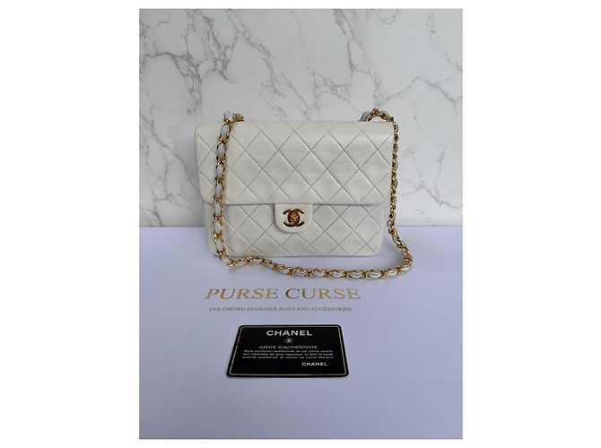 Timeless Borsa Chanel Classic Flap Small in pelle di agnello bianca Bianco - vista 5