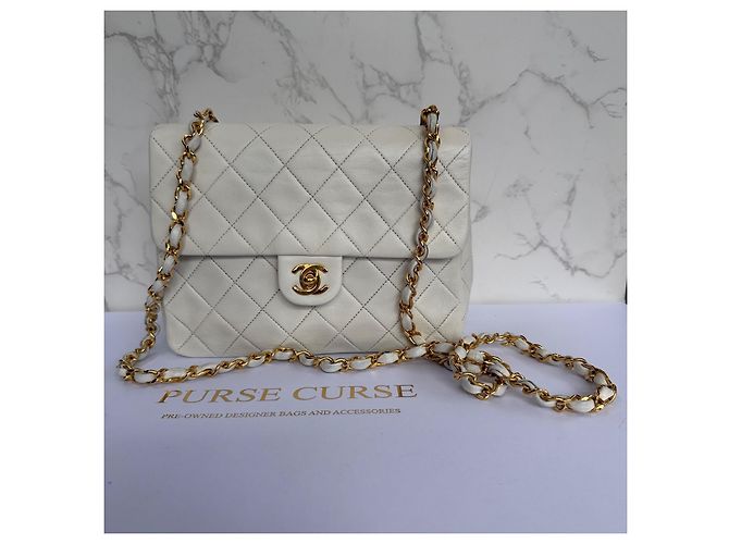 Timeless Borsa Chanel Classic Flap Small in pelle di agnello bianca Bianco - vista 6