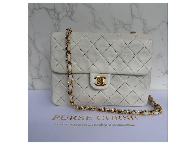 Timeless Borsa Chanel Classic Flap Small in pelle di agnello bianca Bianco - vista 7