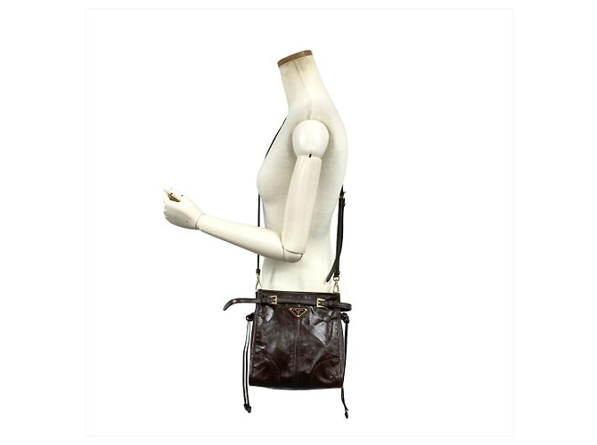Sac à épaule mini Prada Bonnie Marron foncé - vue 9