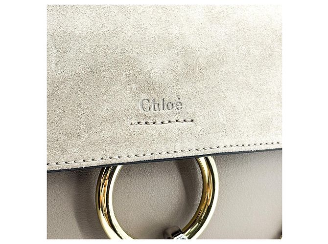 Chloé Clutch Chloe Faye in pelle e camoscio Beige - vista 7