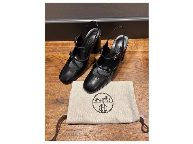 Hermès Décolleté Slingback Jackie 90 in pelle nera Nero - vista 10