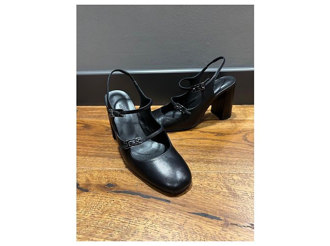 Hermès Décolleté Slingback Jackie 90 in pelle nera Nero - vista 11