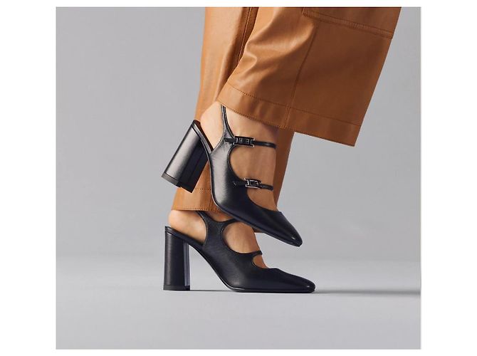 Hermès Décolleté Slingback Jackie 90 in pelle nera Nero - vista 12