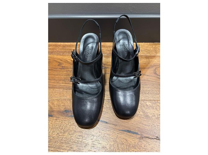 Hermès Décolleté Slingback Jackie 90 in pelle nera Nero - vista 2