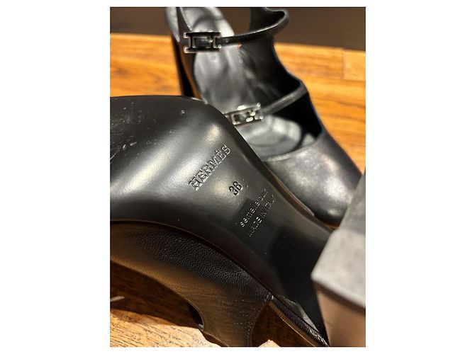 Hermès Décolleté Slingback Jackie 90 in pelle nera Nero - vista 3