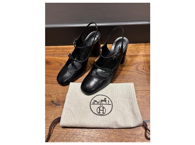 Hermès Décolleté Slingback Jackie 90 in pelle nera Nero - vista 7