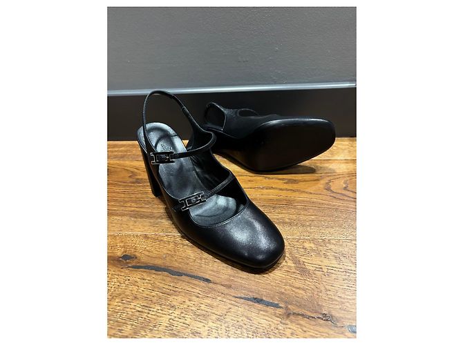 Hermès Décolleté Slingback Jackie 90 in pelle nera Nero - vista 9