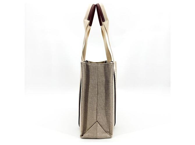 Chloé Borsa Tote Chloe Woody in Tela e Pelle Medium Beige - vista 4
