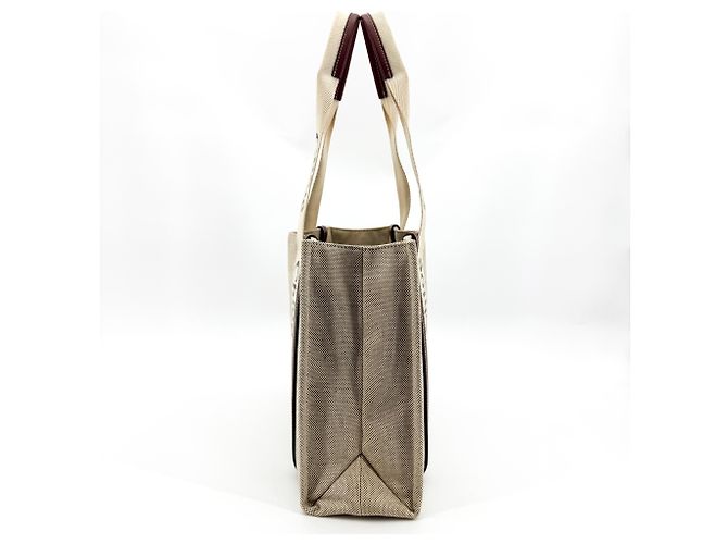 Chloé Borsa Tote Chloe Woody in Tela e Pelle Medium Beige - vista 5