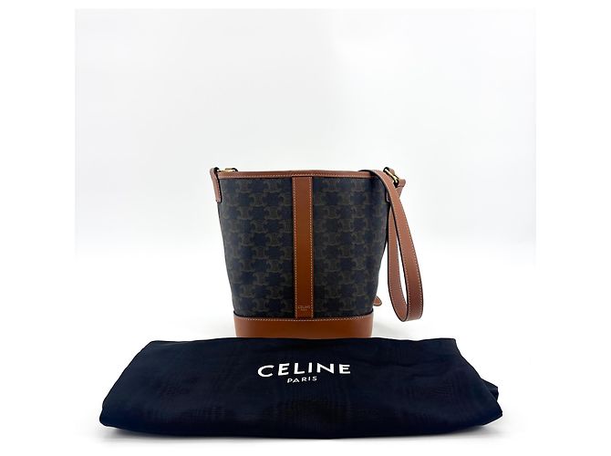 Céline Celine Triomphe Bucket de gamuza grabada Negro - vista 2