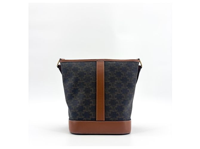 Céline Celine Triomphe Bucket de gamuza grabada Negro - vista 3