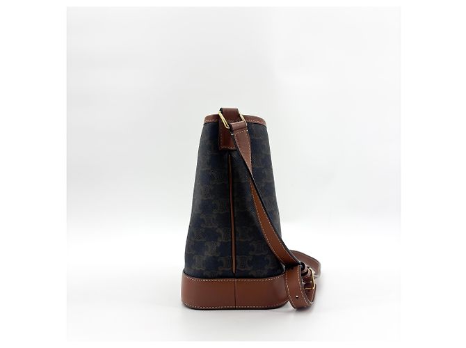 Céline Celine Triomphe Bucket de gamuza grabada Negro - vista 5