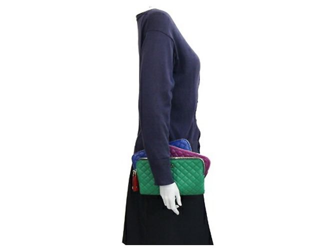 Borsa a pochette in pelle Dolce & Gabbana Blu Verde Porpora - vista 10