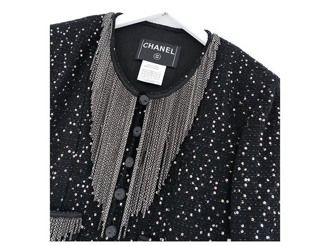 Giacca Chanel Autunno 2002 02A Tweed Fantasy e Paillettes Nero - vista 3