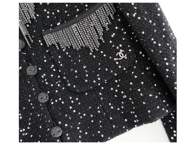 Giacca Chanel Autunno 2002 02A Tweed Fantasy e Paillettes Nero - vista 4
