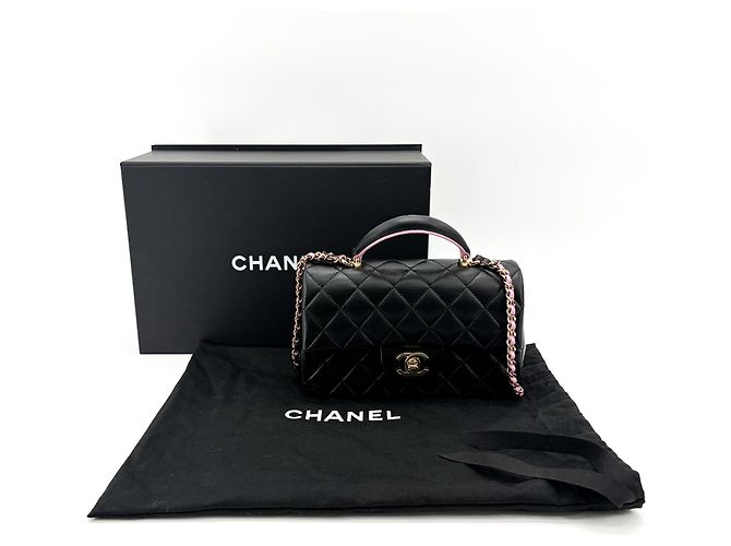 Chanel Classic Single Flap Top Handle Quilted Iridescent Lambskin Mini Negro - vista 2