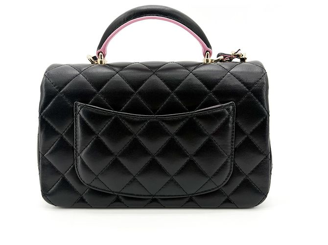 Chanel Classic Single Flap Top Handle Quilted Iridescent Lambskin Mini Negro - vista 3