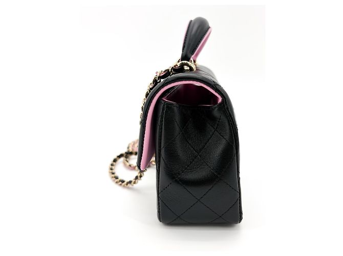 Chanel Classic Single Flap Top Handle Quilted Iridescent Lambskin Mini Negro - vista 4