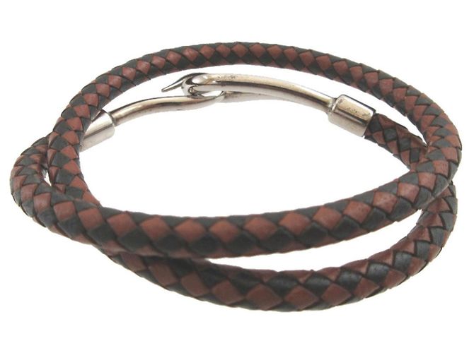 Hermès Bracciale charm in pelle intrecciata Jumbo Hermes Marrone Argento - vista 2