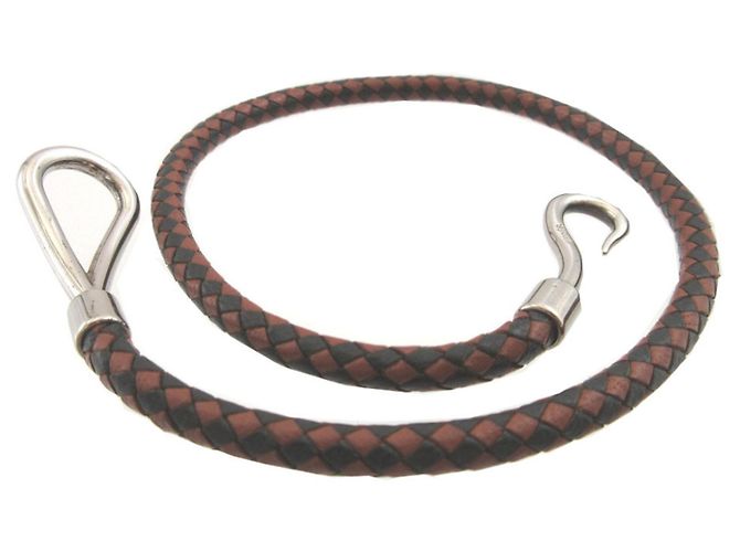 Hermès Bracciale charm in pelle intrecciata Jumbo Hermes Marrone Argento - vista 3