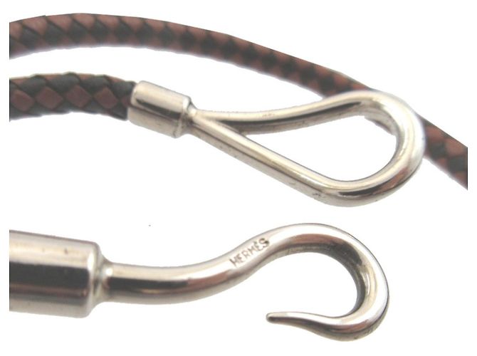 Hermès Bracciale charm in pelle intrecciata Jumbo Hermes Marrone Argento - vista 4