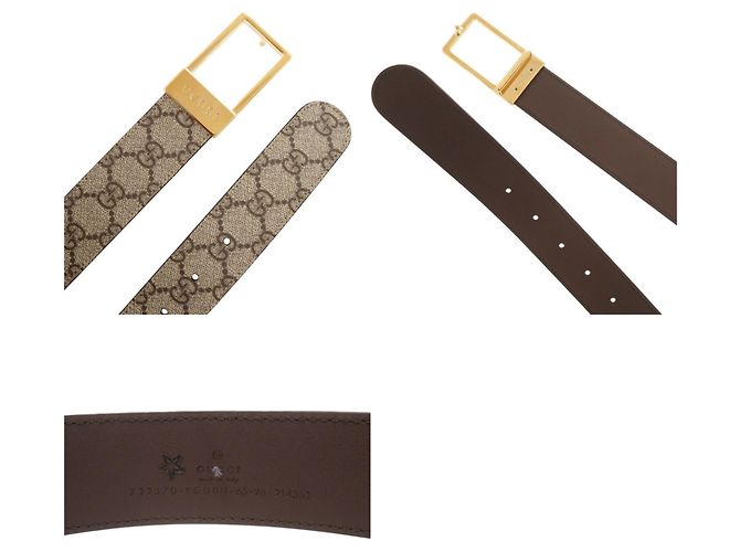 Cinto Gucci com fivela quadrada GG Marrom Bege - vista 3