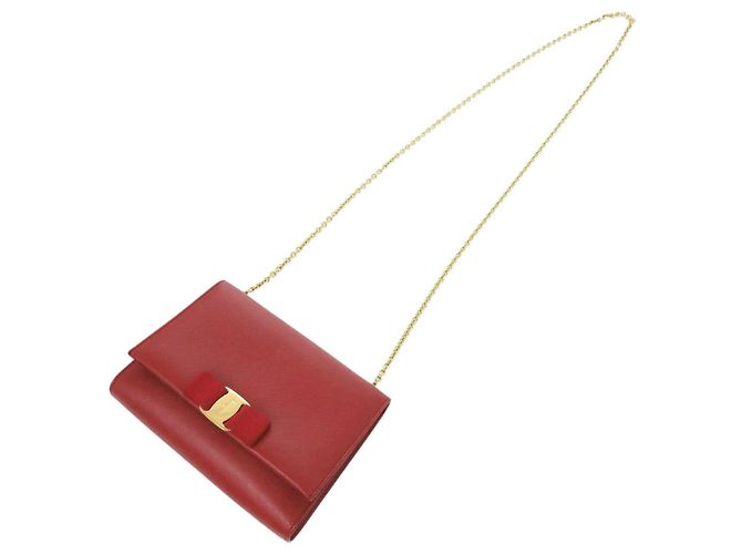 Borsa a tracolla Salvatore Ferragamo Vara in pelle rossa con catena Rosso - vista 4