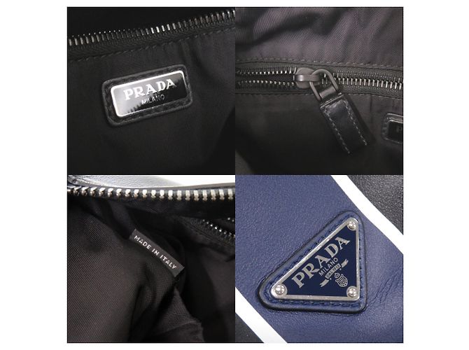 Prada Triangle Logo Schultertasche aus Leder Schwarz Blau - Ansicht 8