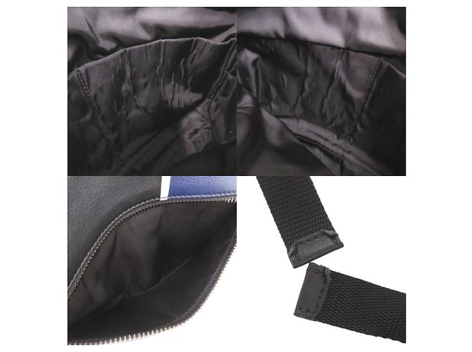 Prada Triangle Logo Schultertasche aus Leder Schwarz Blau - Ansicht 9