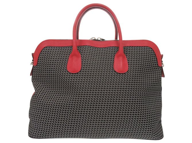 Borsa Boston Valextra K-VAL My Logo in tela e pelle Nero Rosso - vista 2