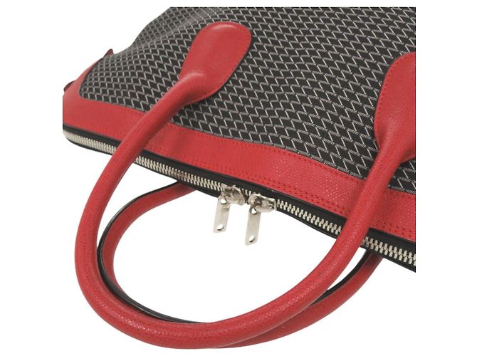 Borsa Boston Valextra K-VAL My Logo in tela e pelle Nero Rosso - vista 6